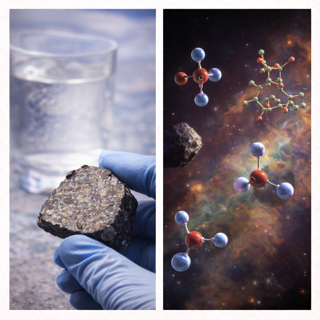 Analyse scientifique d’un échantillon rocheux sous microscope en laboratoire et capsule spatiale en orbite terrestre illustrant les missions d’exploration spatiale