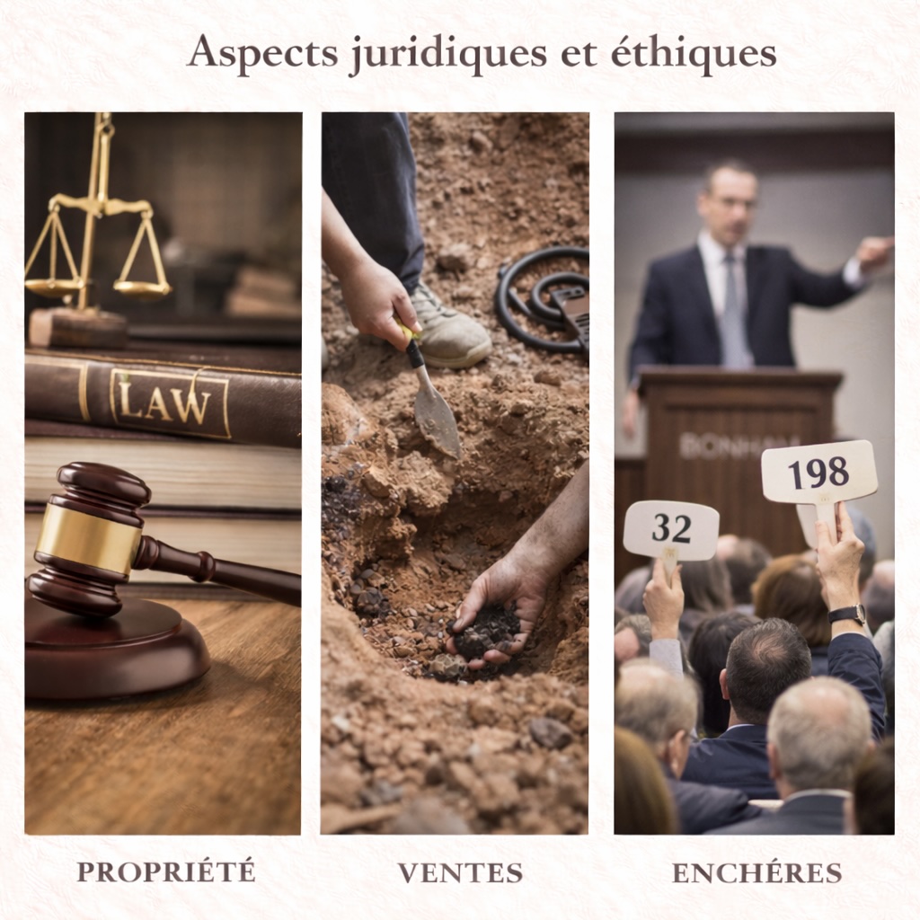Illustration des aspects juridiques et éthiques liés à la découverte, à la propriété et à la circulation des météorites