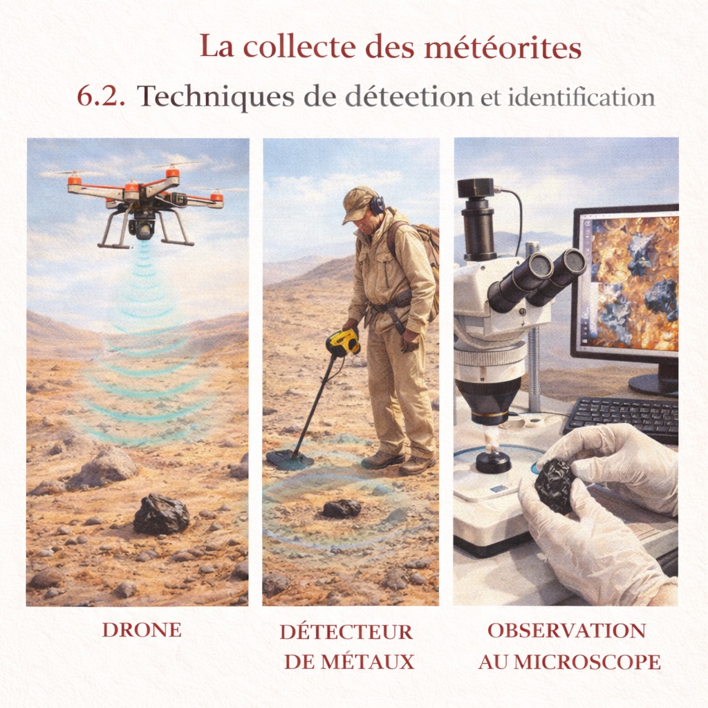 Techniques de détection et d’identification des météorites combinant drone de prospection, détecteur de métaux et observation scientifique au microscope